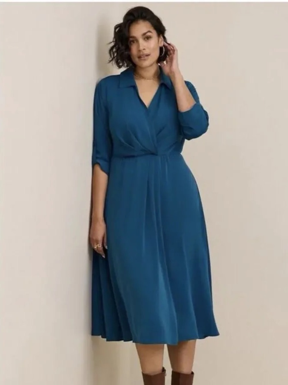 Torrid Teal Wrap-Style Midi Shirt Dress